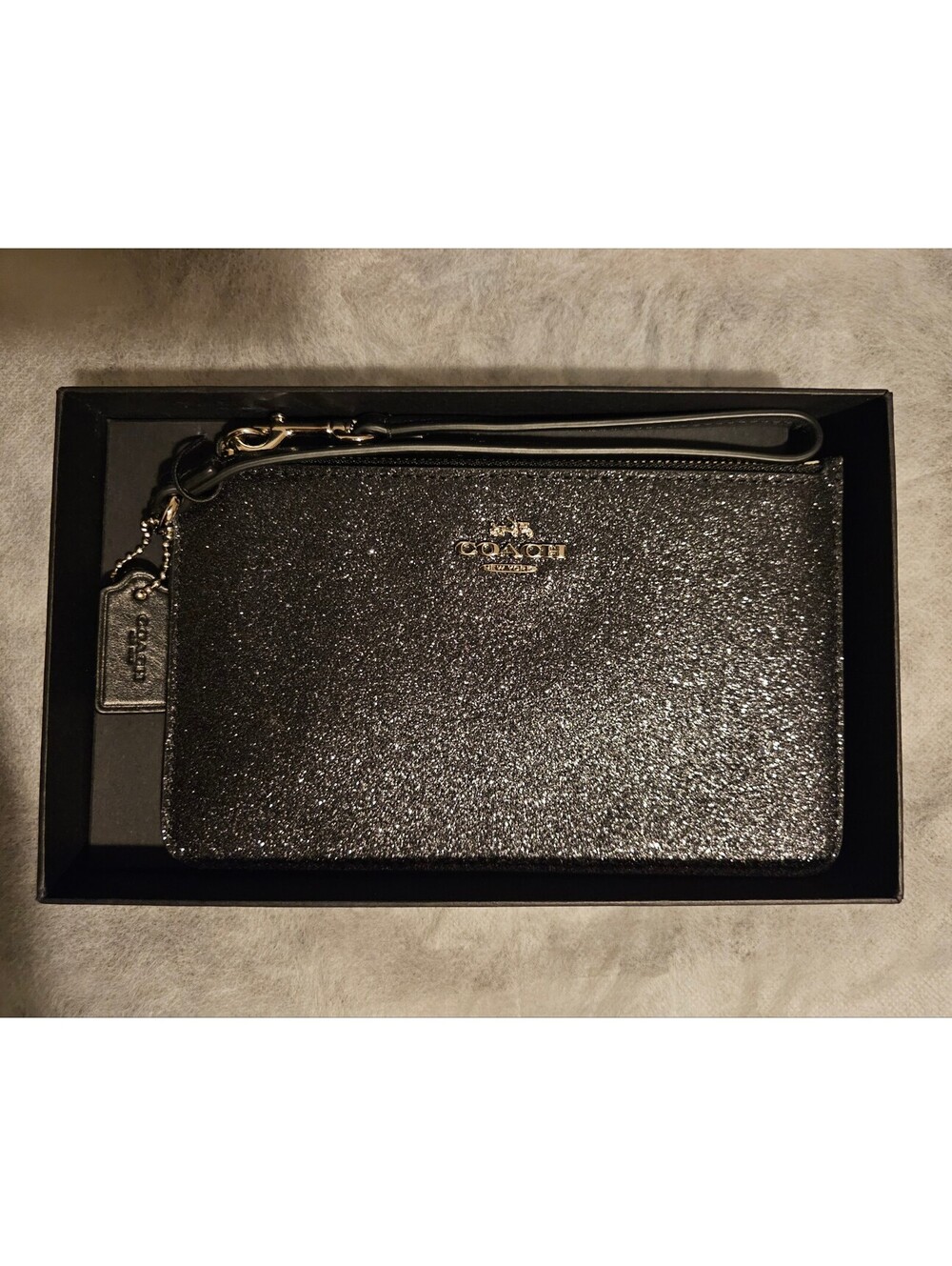 Coach Black Glitter Small Wristlet w/ Gift Box - NIB